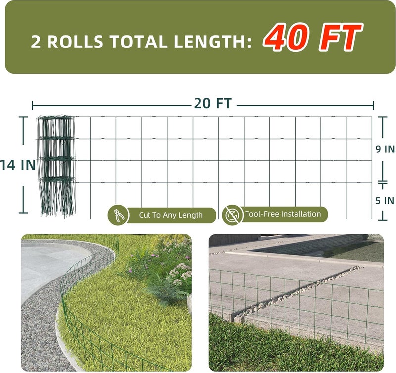 PROWORX Decorative Garden Fence Border Rolls, Total 14 in x 40 ft 2 Pack Metal Folding Flat Wire Fencing for Yard, Green PVC Coated Outdoor Patio Landscape Flower Bed Edging - Image 4